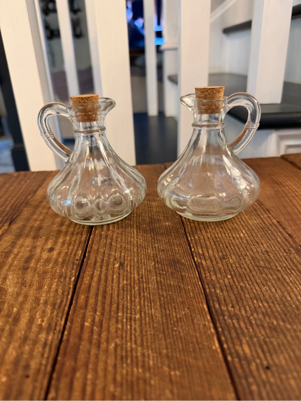 Vintage pair of clear glass oil and vinegar cruets